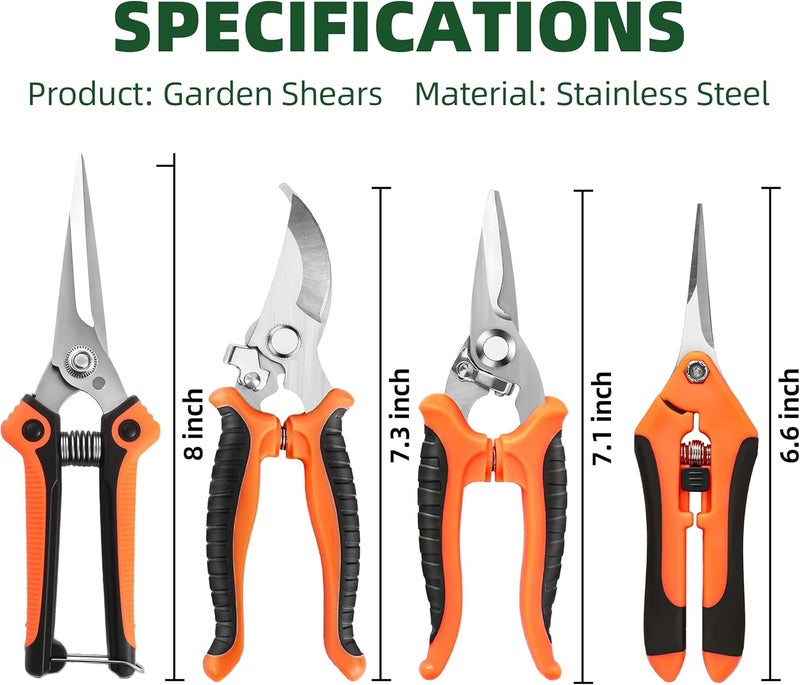 EWPJDK 4 Pack Garden Pruning Shears, Stainless Steel Garden Shears, Gardening Shears, Garden Scissors, Clippers, Pruning Snips, Pruning Shears for Gardening Tools (Orange) - Image 2
